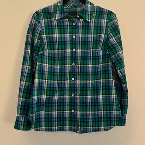Talbots Blue & Green Plaid Button Front Shirt Size XS